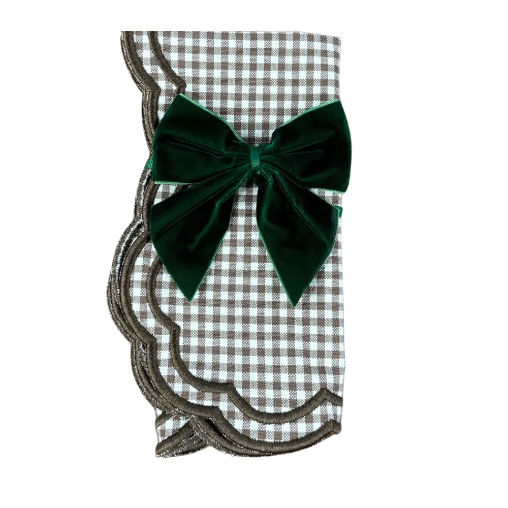 Flying Sheep Country Place Settings & Linens|Dark Green Bow Velvet Napkin Ties, Set of 4