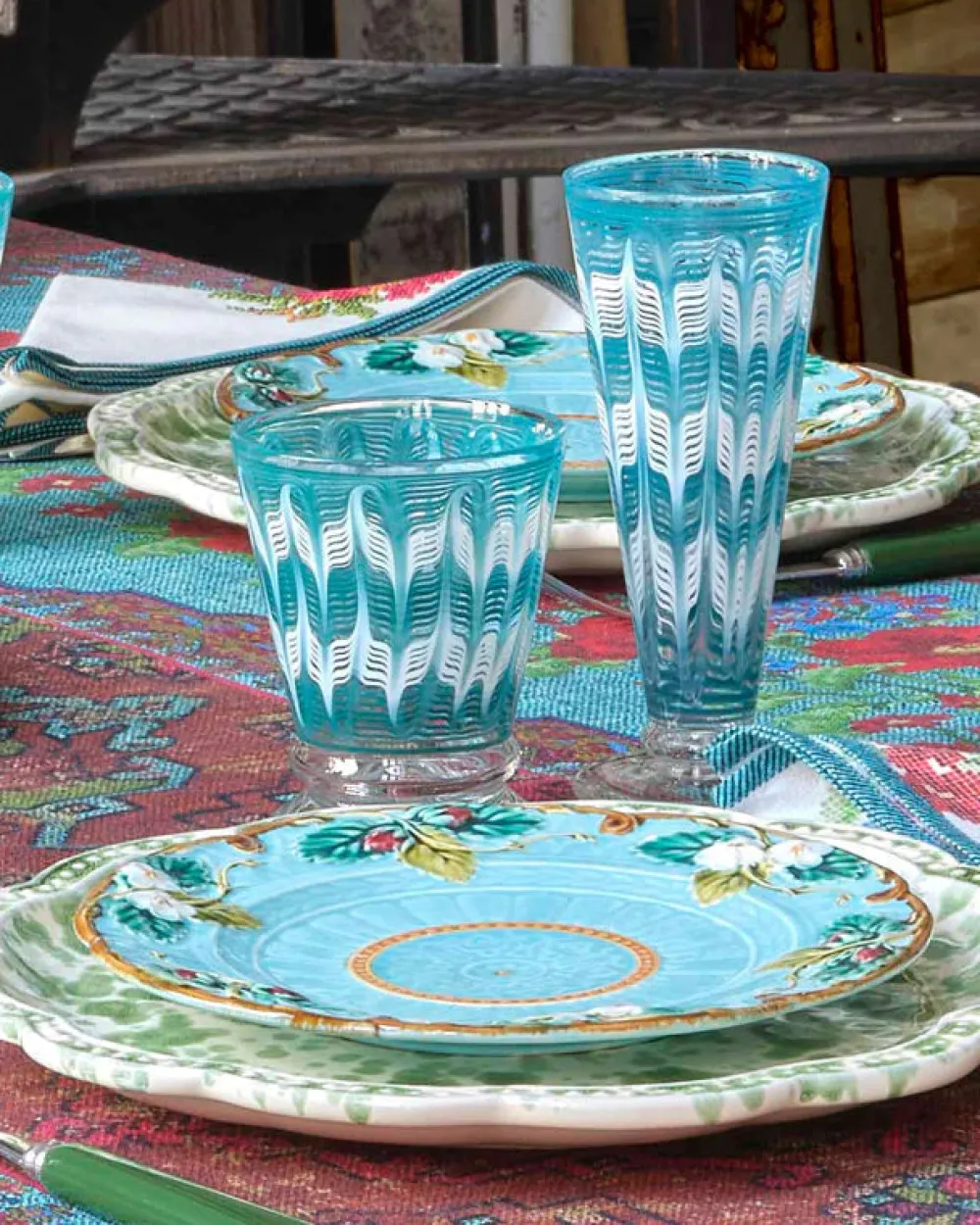 Cabana Glassware|D’Ascoli Donatello Flute Glasses in Turquoise, Set of 6