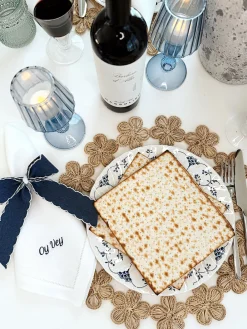 No Reservations Place Settings & Linens|Denim Napkin Bow in Denim with White Scalloped Edge