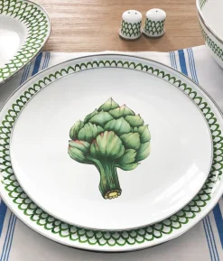 Golden Rabbit Dinnerware|Dinner Plates in Green Scallop, Set of 4