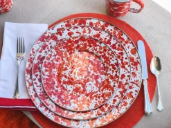 Golden Rabbit Dinnerware|Dinner Plates in Red Swirl, Set of 4