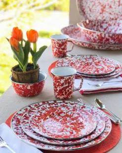Golden Rabbit Dinnerware|Dinner Plates in Red Swirl, Set of 4