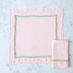 Issy Granger Place Settings & Linens|Double Piped Linen Napkins in Pink, Set of Four