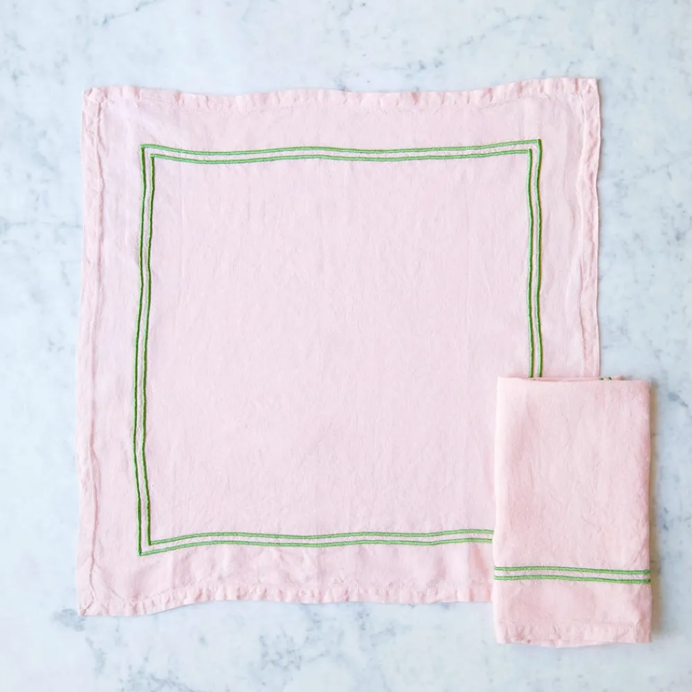 Issy Granger Place Settings & Linens|Double Piped Linen Napkins in Pink, Set of Four