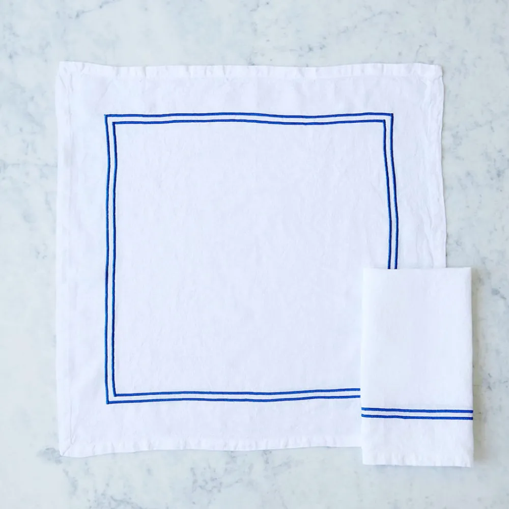 Issy Granger Place Settings & Linens|Double Piped Linen Napkins in White, Set of Four