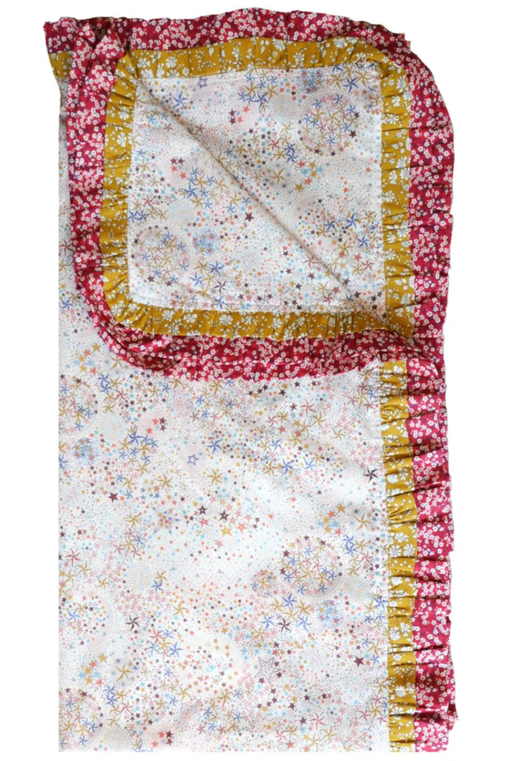 Coco & Wolf Place Settings & Linens|Double Ruffle Edge Tablecloth Made With Liberty Fabric in Adelajda & Capel & Mitsi Valeria