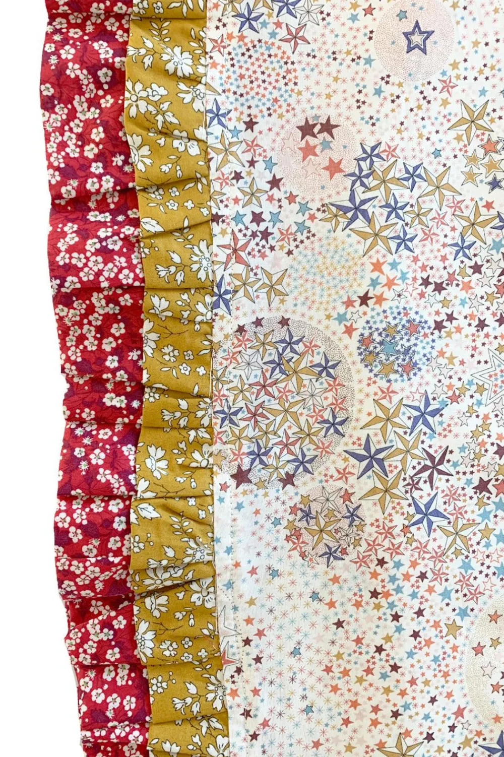 Coco & Wolf Place Settings & Linens|Double Ruffle Edge Tablecloth Made With Liberty Fabric in Adelajda & Capel & Mitsi Valeria