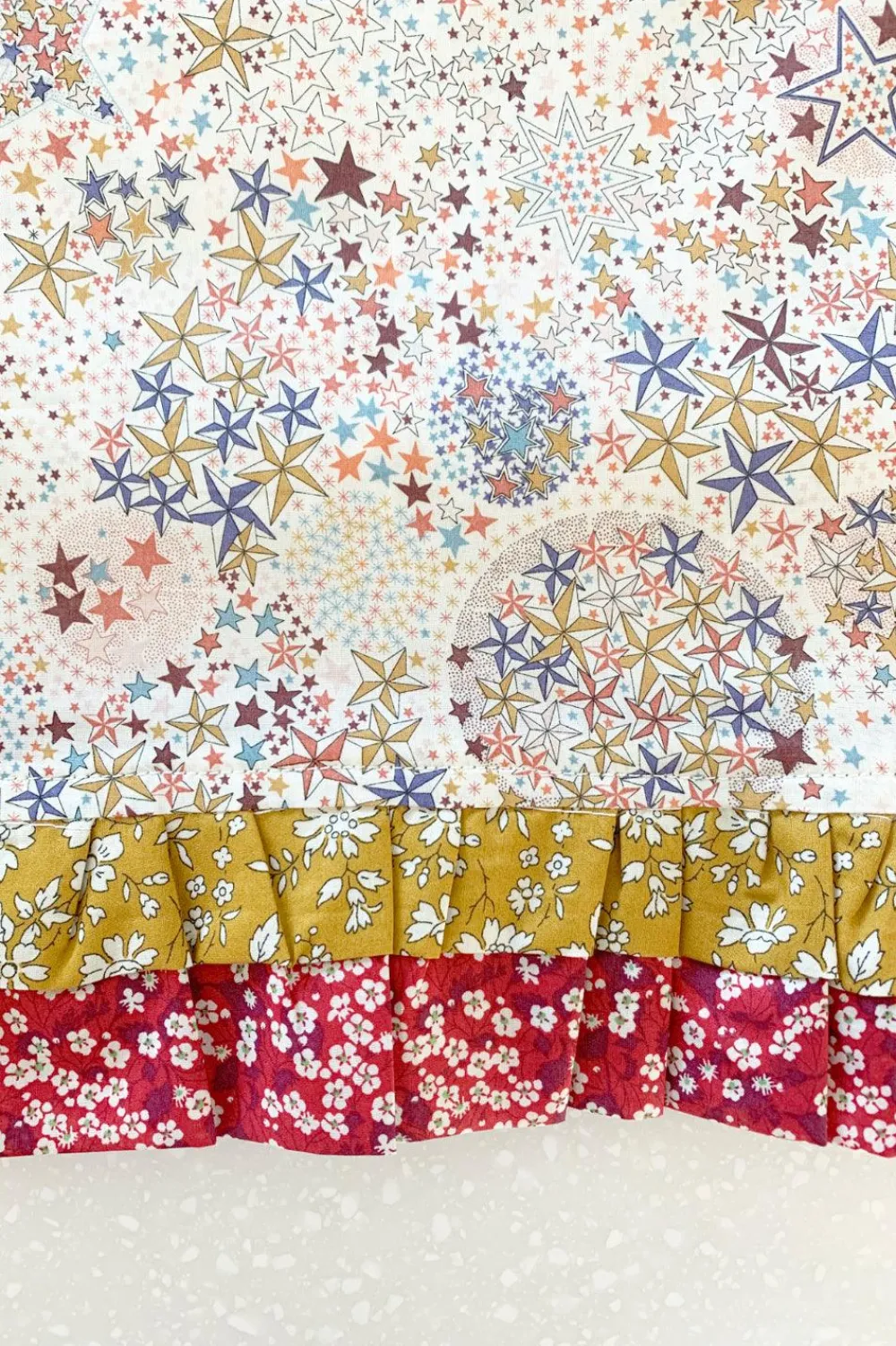 Coco & Wolf Place Settings & Linens|Double Ruffle Edge Tablecloth Made With Liberty Fabric in Adelajda & Capel & Mitsi Valeria