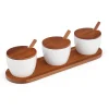 Nambe Dinnerware|Duets Triple Condiment Server with Lids & Spoons
