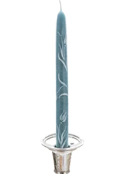 MJ Tablescapes Candles|Dusty Blue Tulip Hand-Painted Taper Candles, Set of Two