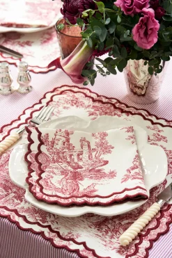 Loulou La Dune Place Settings & Linens|Elise Placemat and Napkin Set in Toile de Jouy Burgundy
