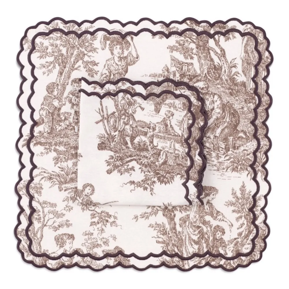 Loulou La Dune Place Settings & Linens|Elise Placemat and Napkin Set in Toile de Jouy Brown