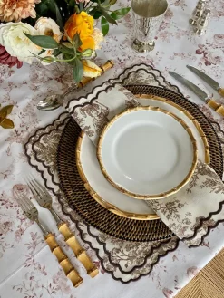 Loulou La Dune Place Settings & Linens|Elise Placemat and Napkin Set in Toile de Jouy Brown