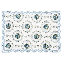 Loulou La Dune Place Settings & Linens|Elodie Placemat and Napkin Set with Bows and Florals in Green with Light Blue Embroidery