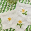 Catherine Owen Design Place Settings & Linens|Embroidered Daffodil & Inch Worm Cocktail Napkins, Set of 4