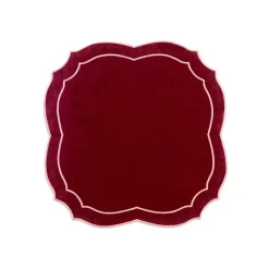 Loulou La Dune Place Settings & Linens|Emma Linen Napkin in Burgundy with Rose Embroidery