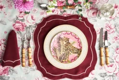 Loulou La Dune Place Settings & Linens|Emma Linen Napkin in Burgundy with Rose Embroidery