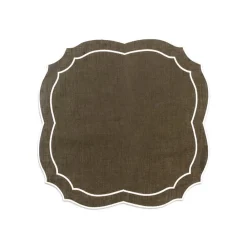 Loulou La Dune Place Settings & Linens|Emma Linen Napkin in Forest Green with Cream Embroidery