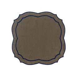 Loulou La Dune Place Settings & Linens|Emma Linen Napkin in Forest Green with Navy Embroidery