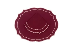 Loulou La Dune Place Settings & Linens|Emma Linen Placemat in Burgundy with Rose Embroidery