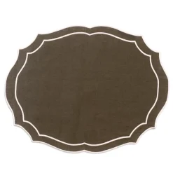 Loulou La Dune Place Settings & Linens|Emma Linen Placemat in Forest Green with Cream Embroidery