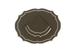 Loulou La Dune Place Settings & Linens|Emma Linen Placemat in Forest Green with Cream Embroidery