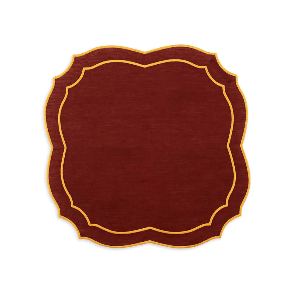 Loulou La Dune Place Settings & Linens|Emma Napkin in Brick with Mustard Embroidery