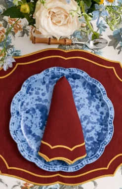 Loulou La Dune Place Settings & Linens|Emma Napkin in Brick with Mustard Embroidery