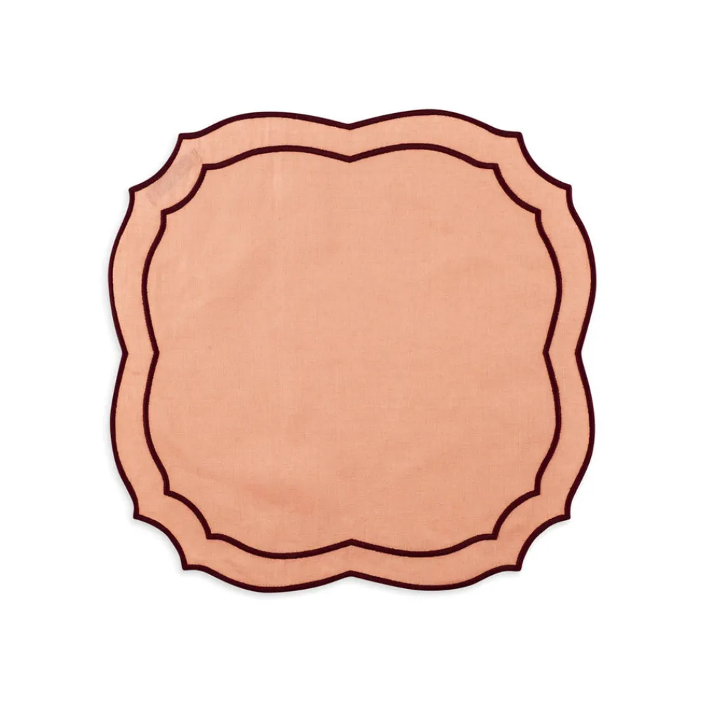 Loulou La Dune Place Settings & Linens|Emma Napkin in Rose with Burgundy Embroidery