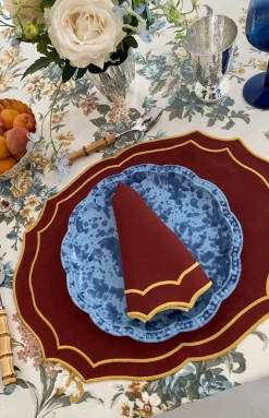 Loulou La Dune Place Settings & Linens|Emma Placemat in Brick with Mustard Embroidery