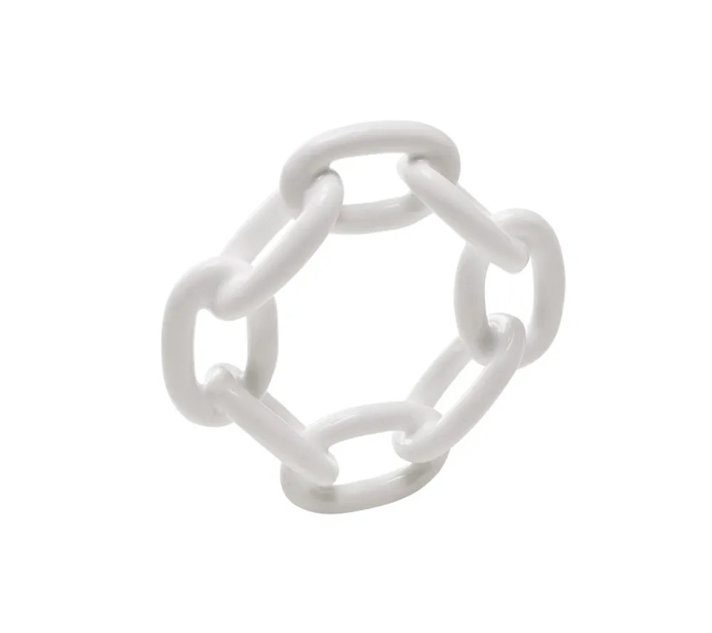 Kim Seybert Place Settings & Linens|Enamel Chain Link Napkin Ring in White, Set of 4