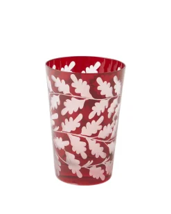 Cabana Glassware|Engraved Oak Leaf Water Tumbler in Burgundy