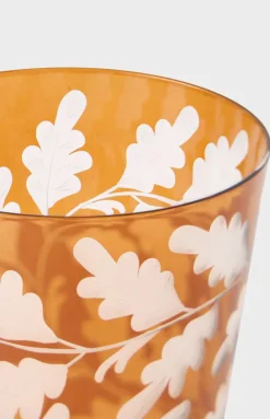 Cabana Glassware|Engraved Oak Leaf Water Tumbler in Walnut