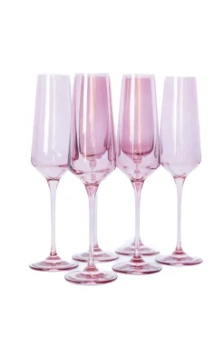 Estelle Colored Glass Glassware|Estelle Colored Champagne Flute, Set of 6 in Rose