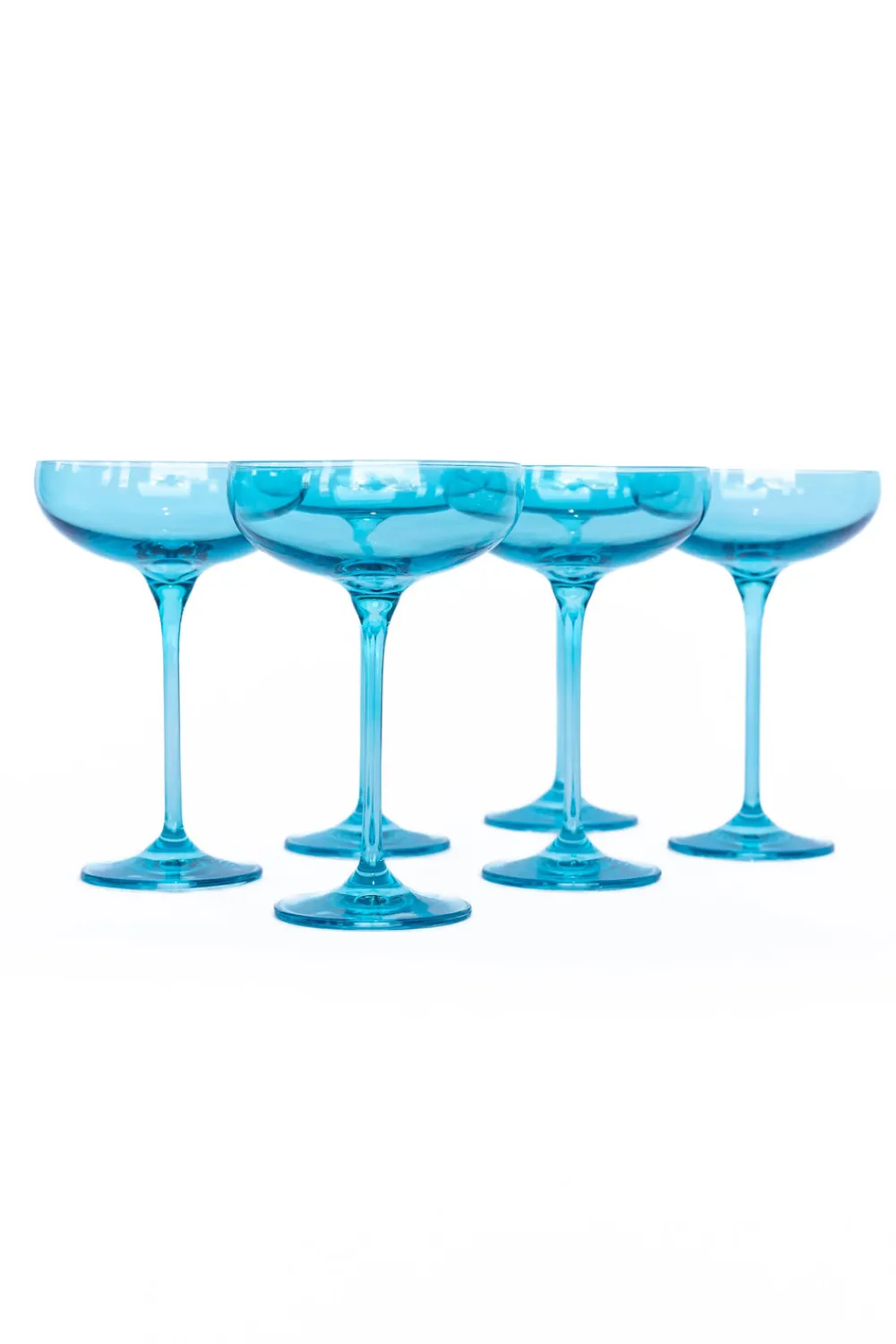 Estelle Colored Glass Glassware|Estelle Colored Champagne Coupe Stemware, Set of 6 in Ocean Blue