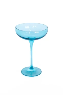 Estelle Colored Glass Glassware|Estelle Colored Champagne Coupe Stemware, Set of 6 in Ocean Blue
