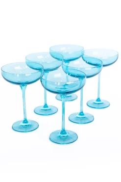 Estelle Colored Glass Glassware|Estelle Colored Champagne Coupe Stemware, Set of 6 in Ocean Blue