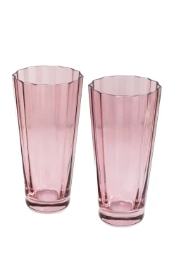 Estelle Colored Glass Glassware|Estelle Colored Sunday High Balls, Set of 2 in Rose