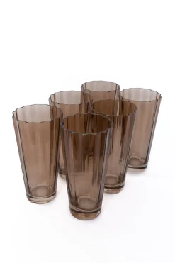 Estelle Colored Glass Glassware|Estelle Colored Sunday High Balls, Set of 6 in Amber Smoke