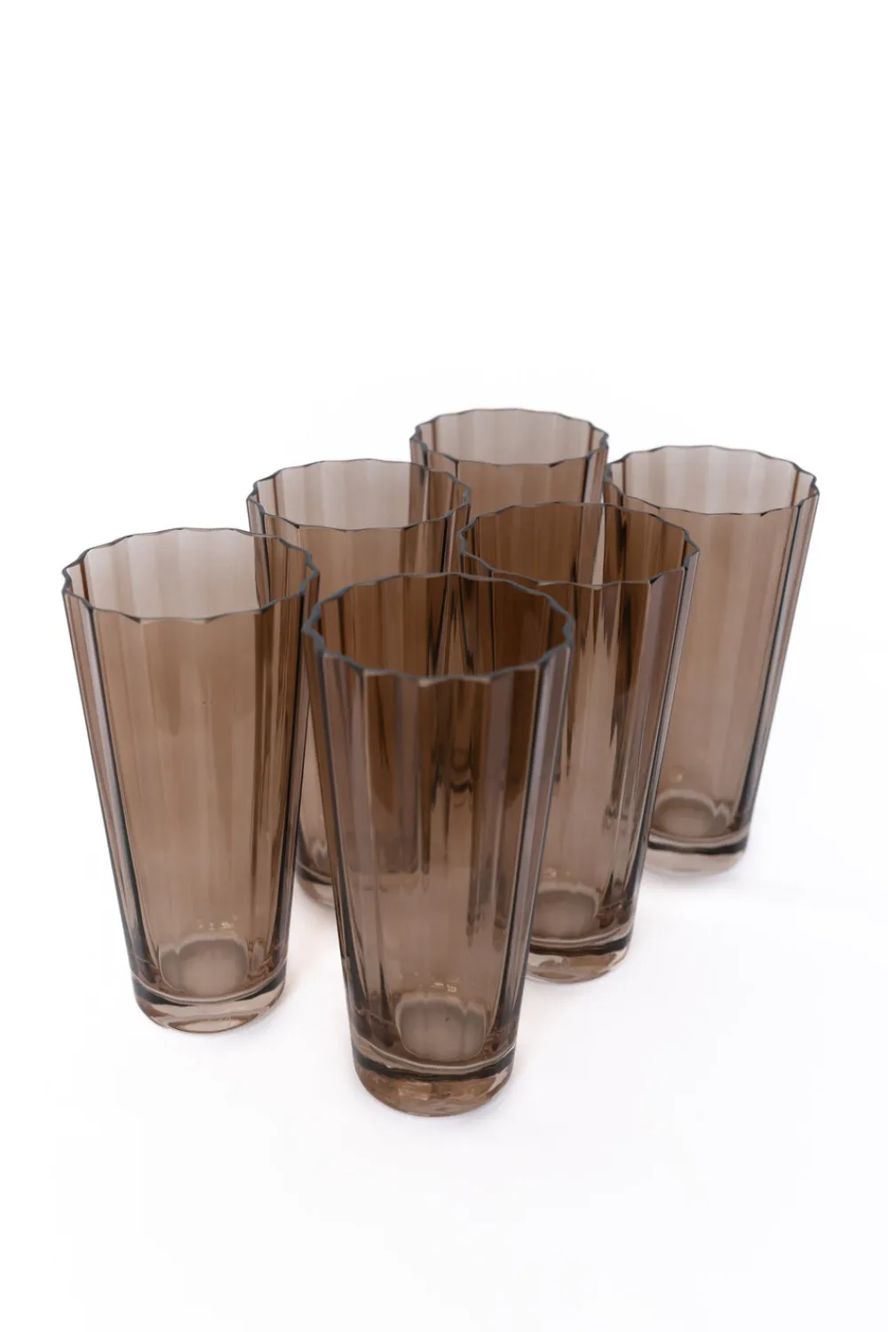 Estelle Colored Glass Glassware|Estelle Colored Sunday High Balls, Set of 6 in Amber Smoke