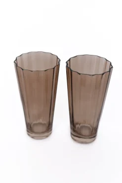 Estelle Colored Glass Glassware|Estelle Colored Sunday High Balls, Set of 2 in Amber Smoke