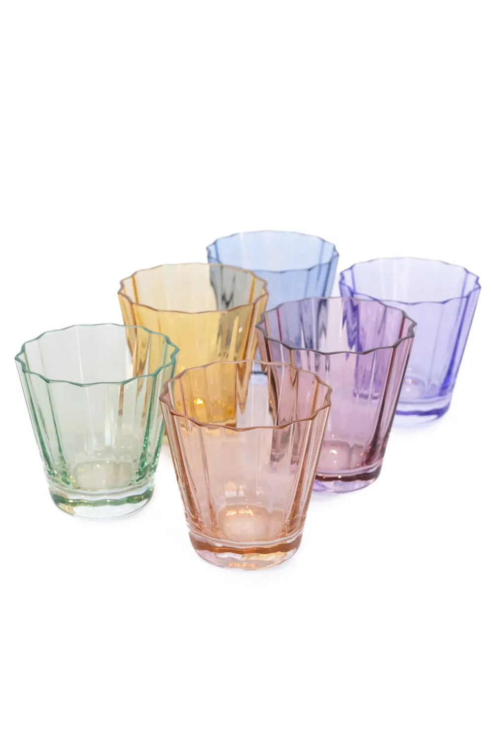 Estelle Colored Glass Glassware|Estelle Colored Sunday Low Balls, Set of 6 in Pastel Mixed Set