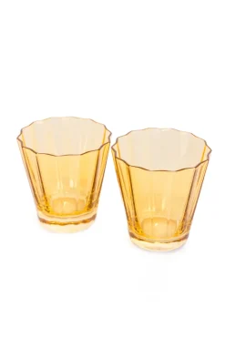 Estelle Colored Glass Glassware|Estelle Colored Sunday Low Balls, Set of 2 in Yellow