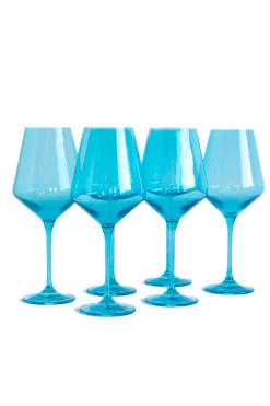 Estelle Colored Glass Glassware|Estelle Colored Wine Stemware, Set of 6 in Ocean Blue