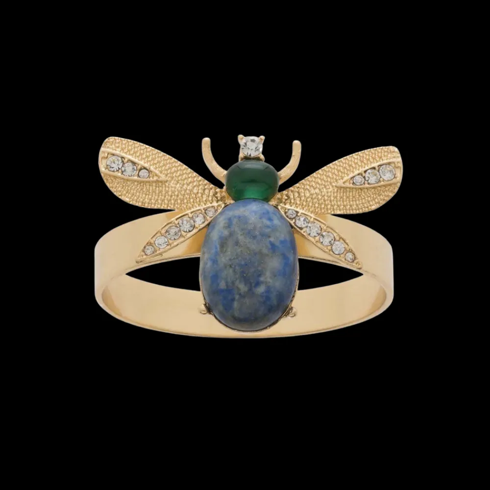 Joanna Buchanan Place Settings & Linens|Etched Wing Big Skinny Napkin Rings in Lapis Lazuli, Set of Four