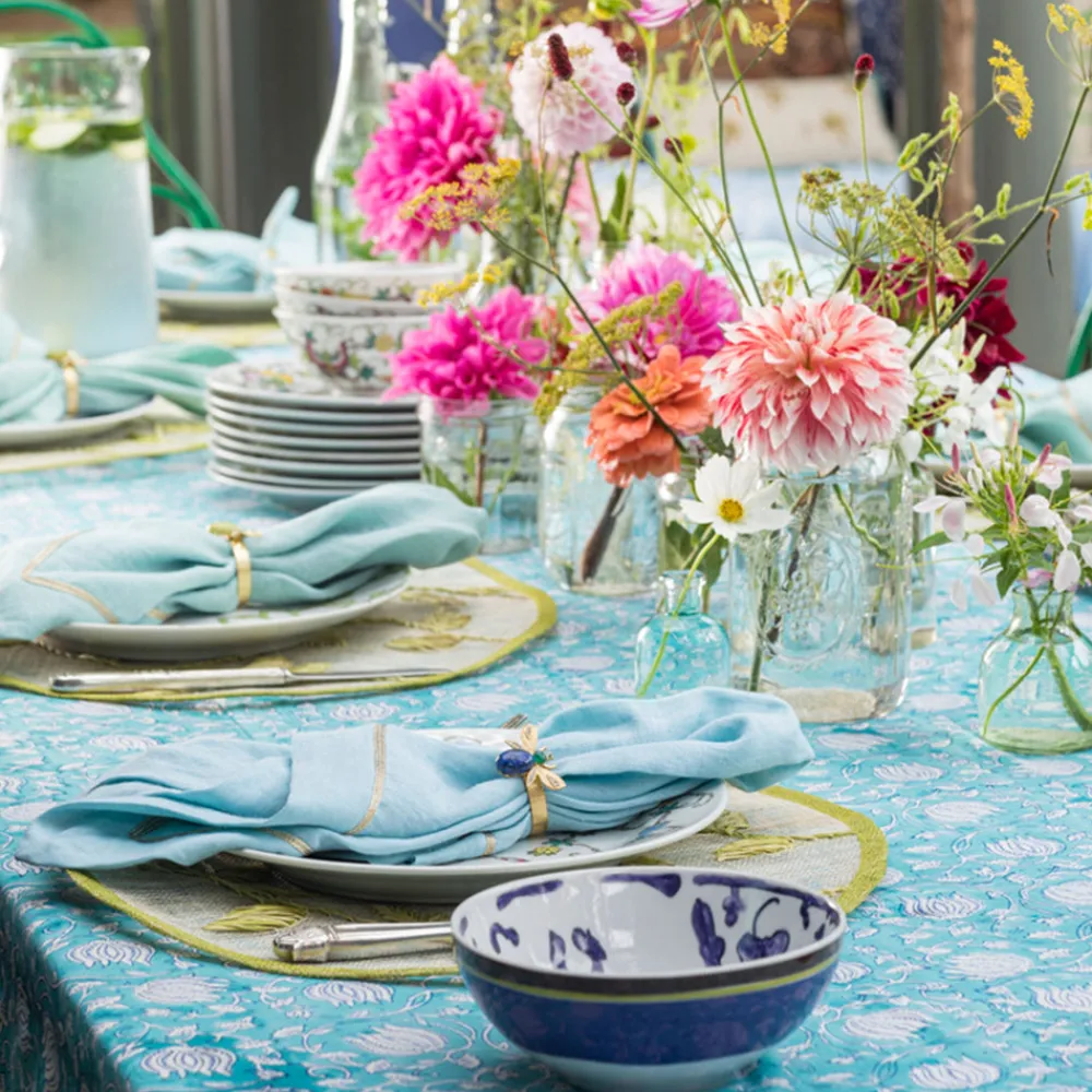 Joanna Buchanan Place Settings & Linens|Etched Wing Big Skinny Napkin Rings in Lapis Lazuli, Set of Four