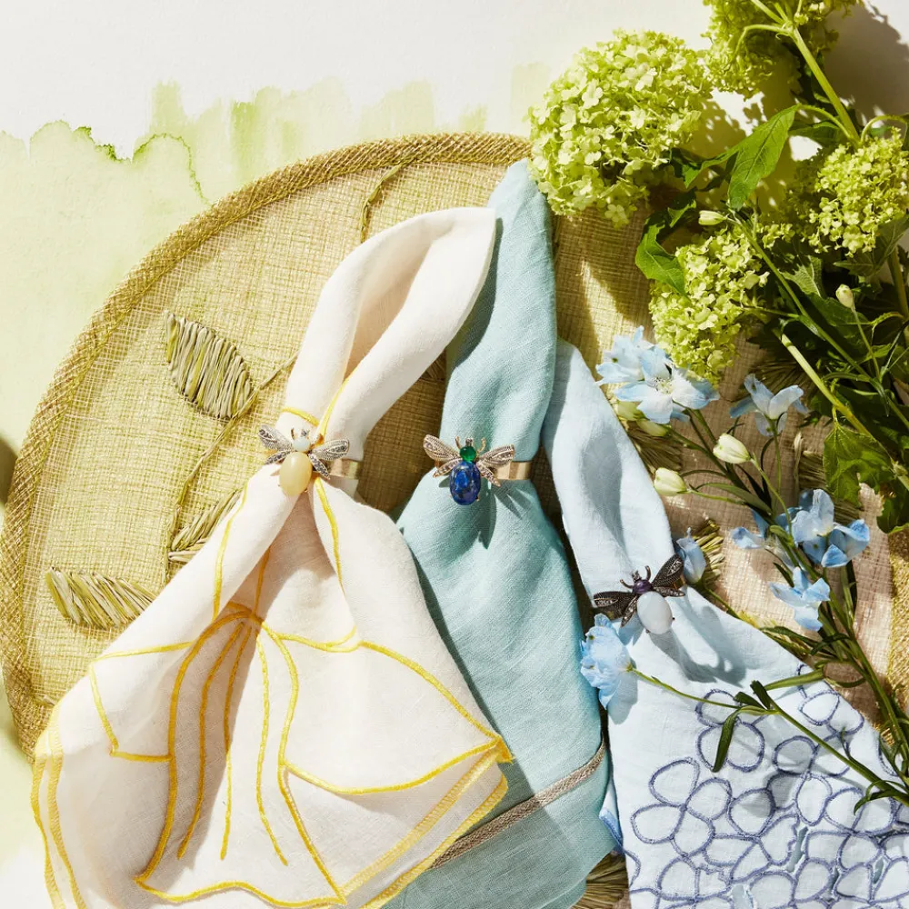 Joanna Buchanan Place Settings & Linens|Etched Wing Big Skinny Napkin Rings in Lapis Lazuli, Set of Four