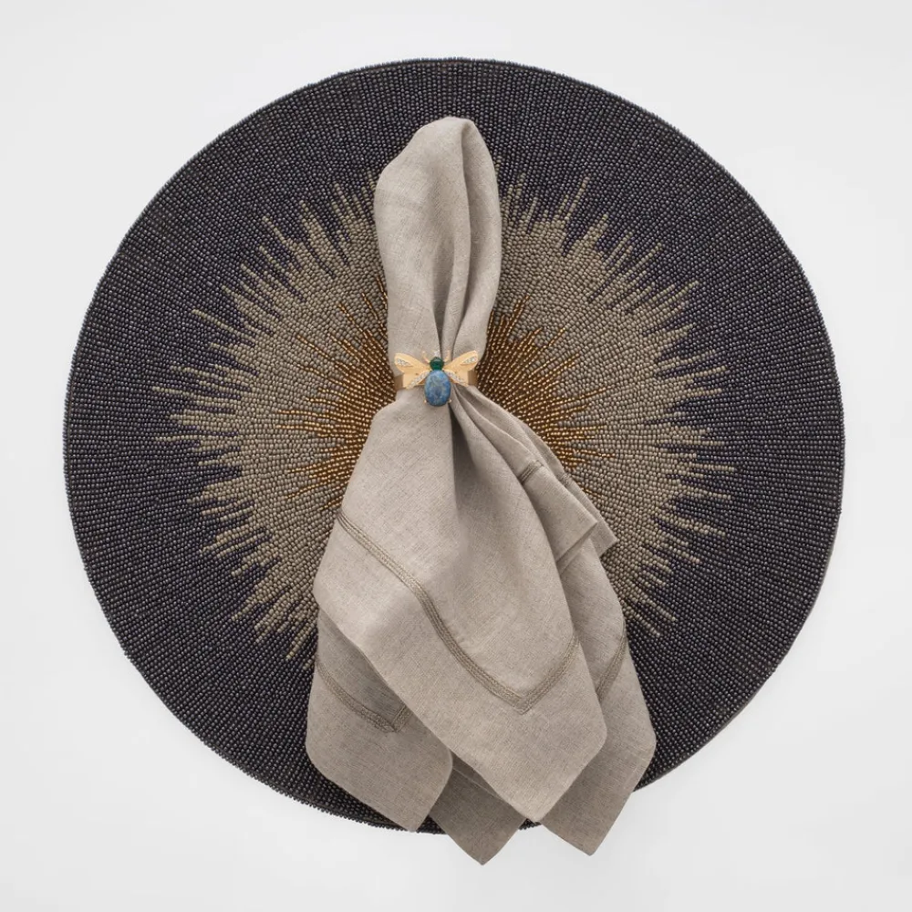 Joanna Buchanan Place Settings & Linens|Etched Wing Big Skinny Napkin Rings in Lapis Lazuli, Set of Four