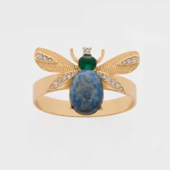 Joanna Buchanan Place Settings & Linens|Etched Wing Big Skinny Napkin Rings in Lapis Lazuli, Set of Four