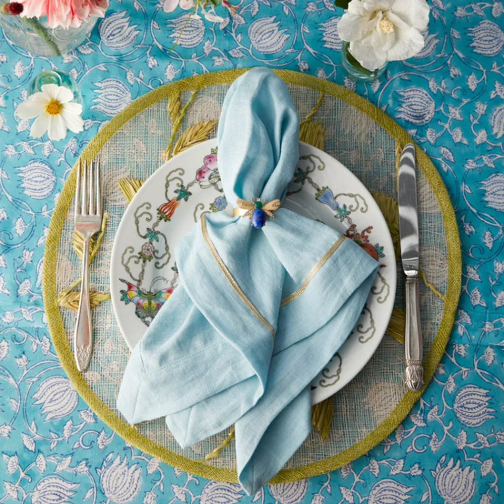 Joanna Buchanan Place Settings & Linens|Etched Wing Big Skinny Napkin Rings in Lapis Lazuli, Set of Four